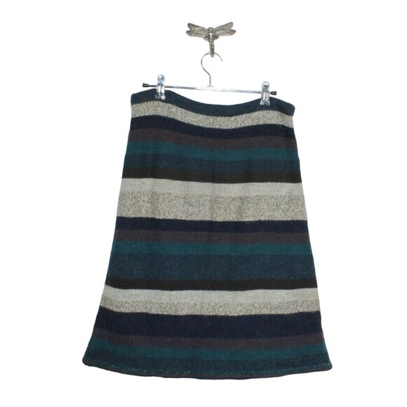 South American Side Striped 100% Wool Waist Tie A-Line Maxi Winter Skirt Size M - Picture 2 of 9